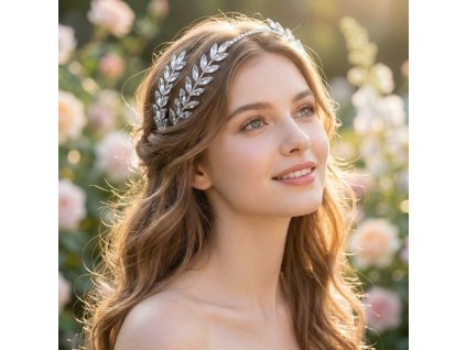 Romantická čelenka s pohyblivou větvičkou a krystaly