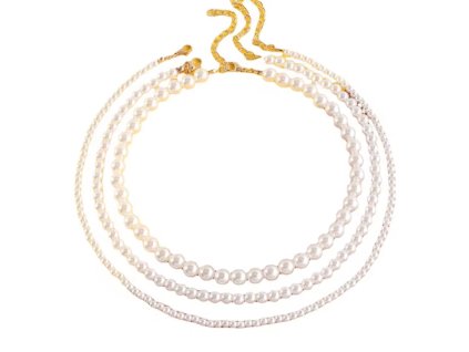Sada 3 perlových choker náhrdelníků s bílými perlami