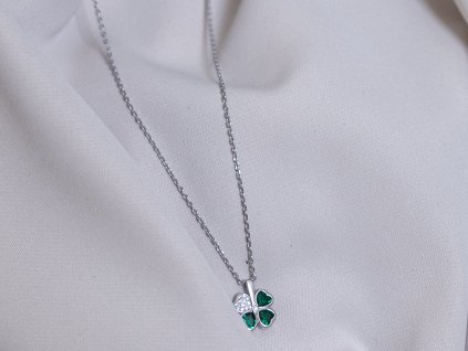 Symbolický stříbrný náhrdelník s čtyřlístkem talisman štěstí 1