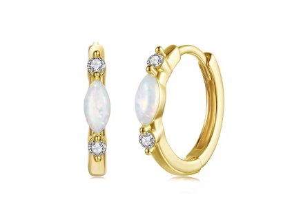 Pozlacené kruhové náušnice s opálem a Moissanitem 0,03ct - Stříbro 925