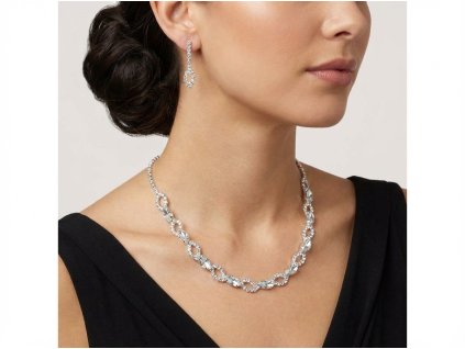 Komplet šperků ve stříbrné barvě s čirými kamínky - náhrdelník a náušnice