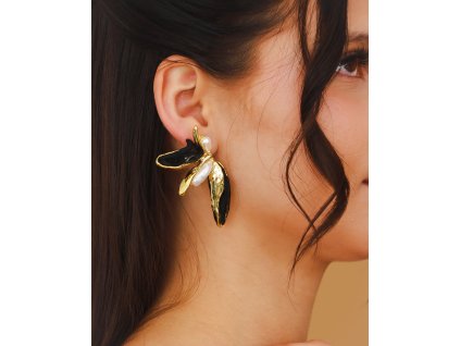 Elegantní motýlí náušnice z kolekce MARIPOSA s hedvábím černé 2