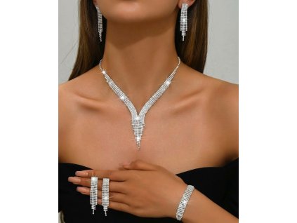 Elegantní postříbřená zirkonová souprava se střapci