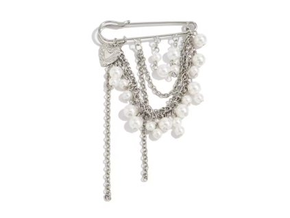 Kovová ozdobná spona na kalhoty s řetízky, perlami a srdíčkem