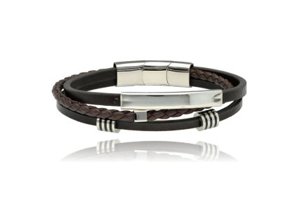 Moderní kožený náramek v hnědo černém provedení se segmentovým magnetem 1