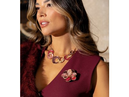 Umělecký set náhrdelníku a náušnic YVON s červenými kruhy a zlatým efektem 2