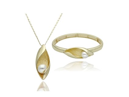 Luxusní dárkový set náhrdelníku a náramku YVON s perlou SHELL ve zlatém provedení