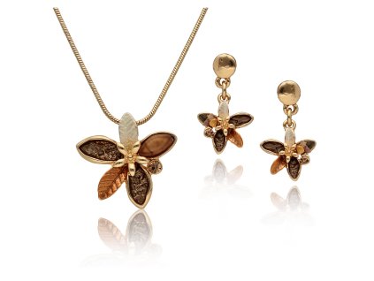 Elegantní květinový set YVON náhrdelník a náušnice v teplých barvách 1