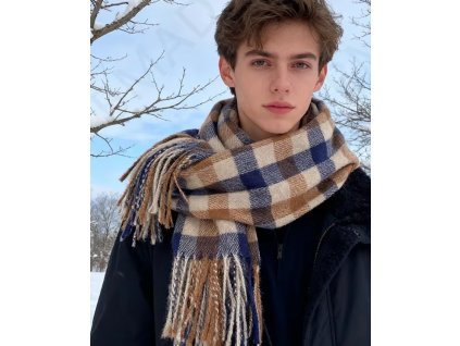 Pánská károvaná šála v přírodních barevných kombinacích