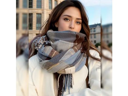 Dámská dlouhá jemná šála v modrých a hnědých odstínech