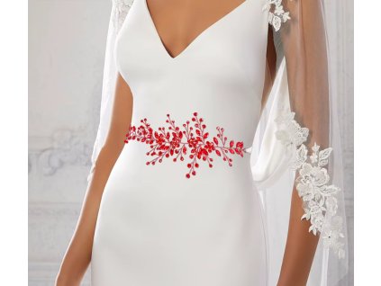 Jemný pás na šaty s červenými krystaly