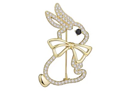 Pozlacená brož ve tvaru králíka s mašlí a krystaly