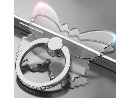 Silikonový držák na mobil ve tvaru motýla s krystalovým kroužkem