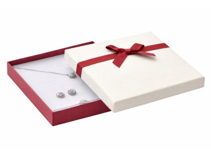 Dárková krabička na šperky – bordó a krémová 150 × 150 × 30 mm