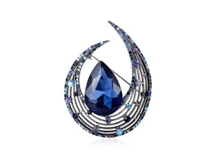 Černá brož ve tvaru kapky s barevnými krystaly