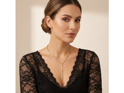 Dámský článkovitý náhrdelník s kapkovitými zirkony a střapcem