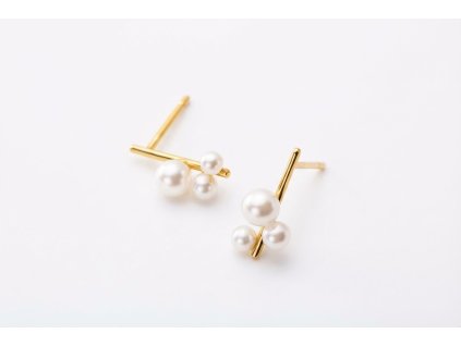 Stříbrné peckové náušnice s perlami ve zlatém tónu – stříbro 925