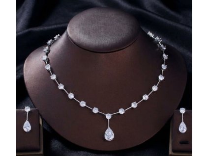 Elegantní náušnice a náhrdelník zdobené zirkony ve tvaru kapky