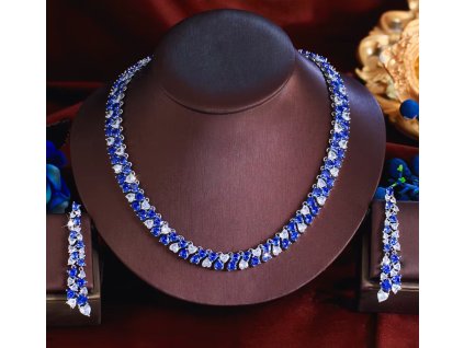 Luxusní souprava náušnic a náhrdelníku s modrým CZ zirkonem ve tvaru srdce