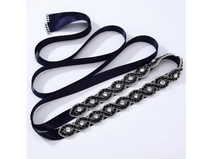 Elegantní černý štrasový pásek ke slavnostním šatům
