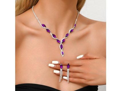 Elegantní fialová šperková souprava s kamínky