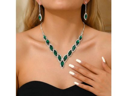 Elegantní šperková souprava se zelenými kamínky