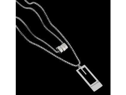 Designový vrstvený náhrdelník z oceli s geometrickými přívěsky