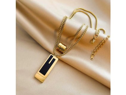 Designový zlatý vrstvený náhrdelník s geometrickými přívěsky