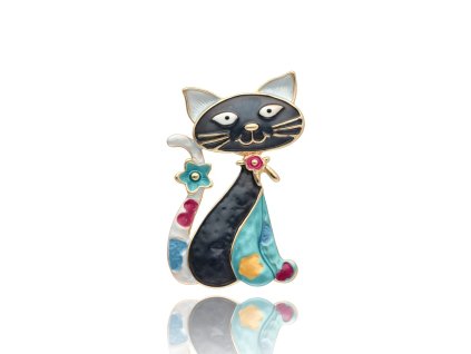 Hravá magnetická brož Kočka s ručně smaltovanými detaily 1