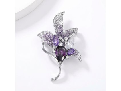 Brož Magnolia s broušenými krystaly – fialová