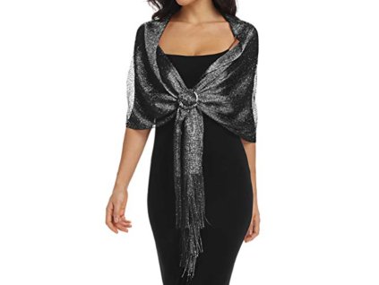 Večerní slavnostní třpytivá černá šála přes ramena – elegantní dámský doplněk