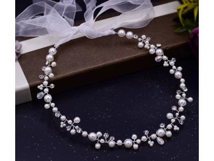 Elegantní ručně vyrobený stříbrný opasek s krystaly a perličkami