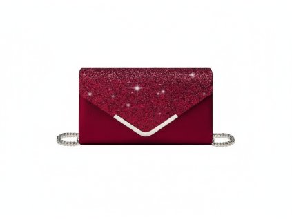 Vínová kabelka přes rameno s třpytivou přední stranou