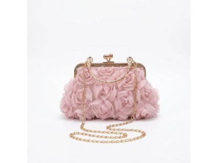 Elegantní večerní kabelka s květinovou aplikací a řetízkem
