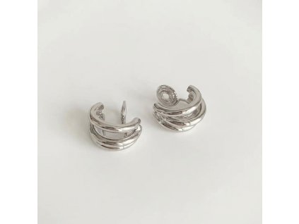 Módní trojité kruhové klipsové náušnice ve stříbrné barvě