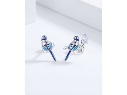 Jemné stříbrné náušnice Kolibřík se zirkonem