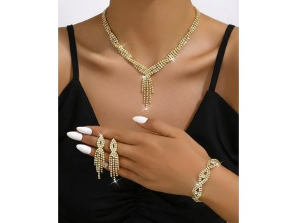 64520 spolecenska zlata souprava sperku s krystaly a strapci