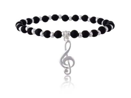 Náramek s onyxem a houslovým klíčem z kolekce Basic Aria Martelle Colibra postříbřený