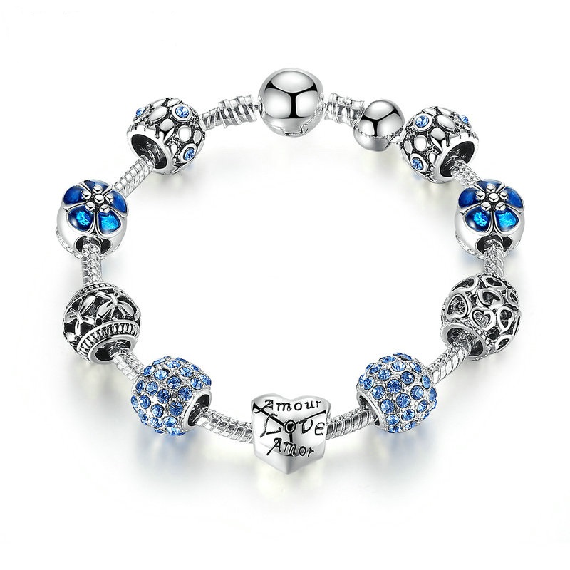 Dámsky Náramok s korálky BLUE CRYSTAL - strieborný