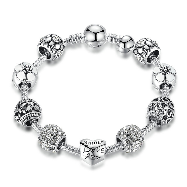 Dámsky Náramok s korálky WHITE CRYSTAL - strieborný