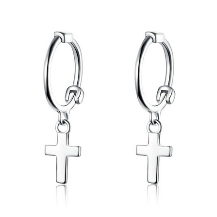 NÁUŠNICE KRÚŽKY s krížik - STRIEBRO 925