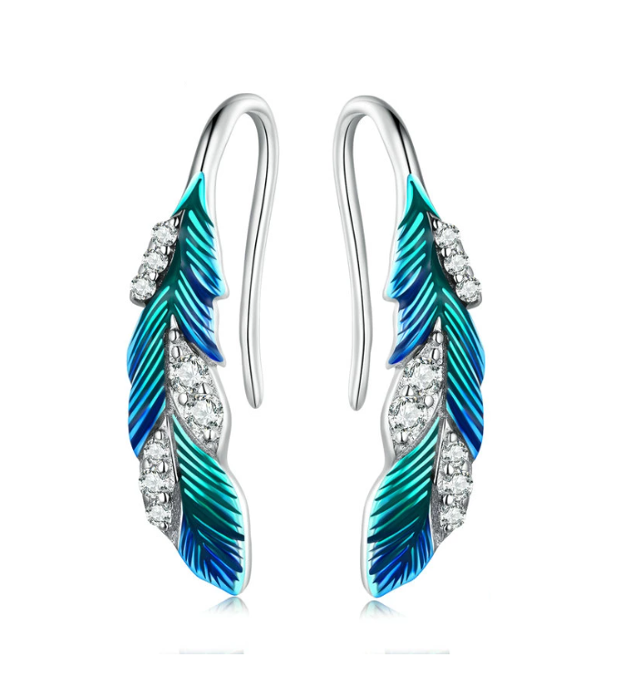 Náušnice Modré pierko - Striebro 925