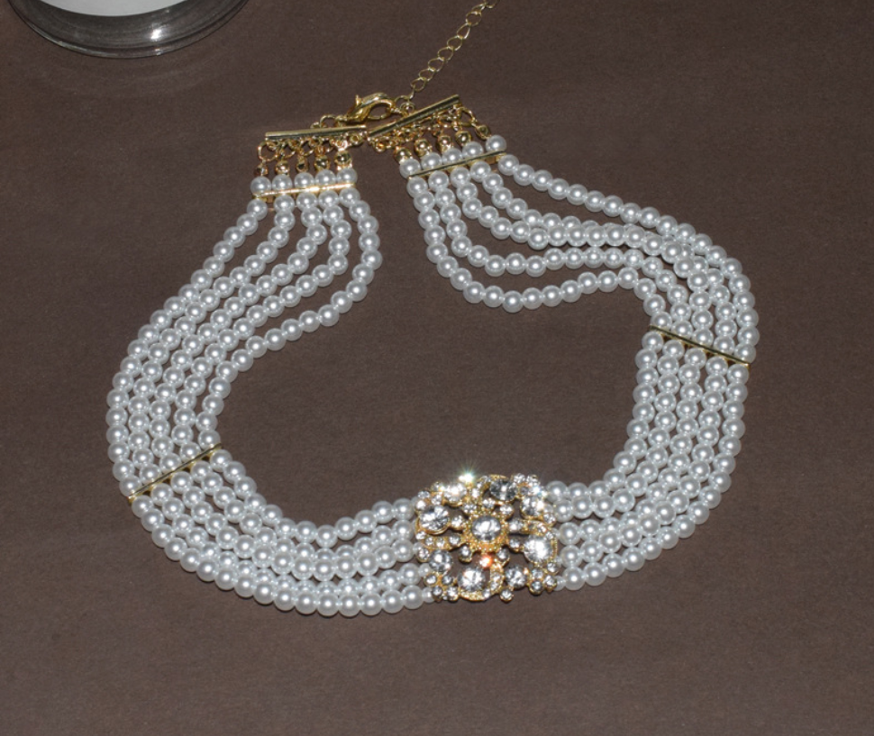 Perlový päťvrstvový choker náhrdelník