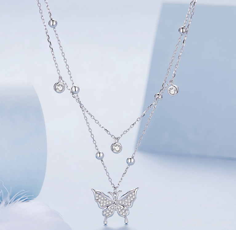 Dvojitý náhrdelník Motýľ - Striebro 925
