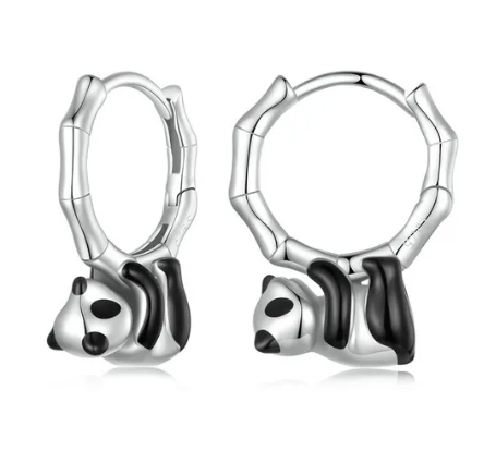 Náušnice krúžky s Pandou - Striebro 925