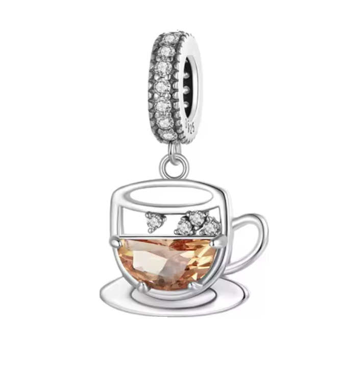 Prívesok Šálka ​​kávy zdobená zirkónmi - Striebro 925