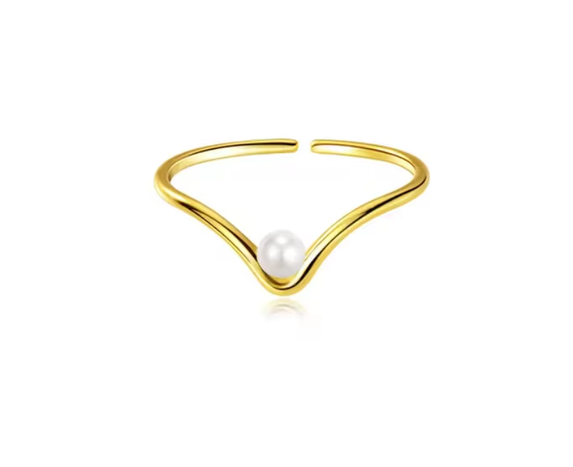 Prsteň v tvare V s perlou - Striebro 925 Druh barvy: Zlatá