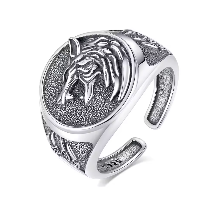 Pánsky prsteň s plôškou Vlk - Striebro 925