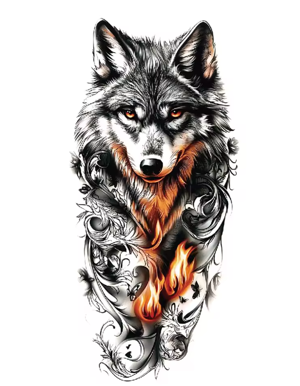 Vodeodolné dočasné tetovanie Ohnivý Vlk QXB-1101
