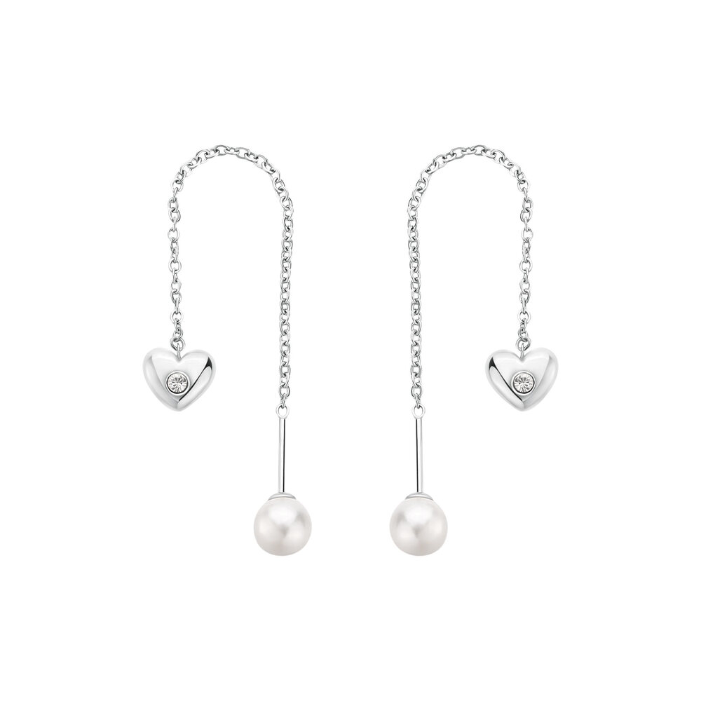 Náušnice Brosway Chakra Srdiečka s kryštálom a perlou